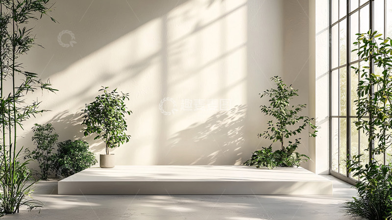 高清大图下载【趣麦麦图】极简风格室内盆栽展示台