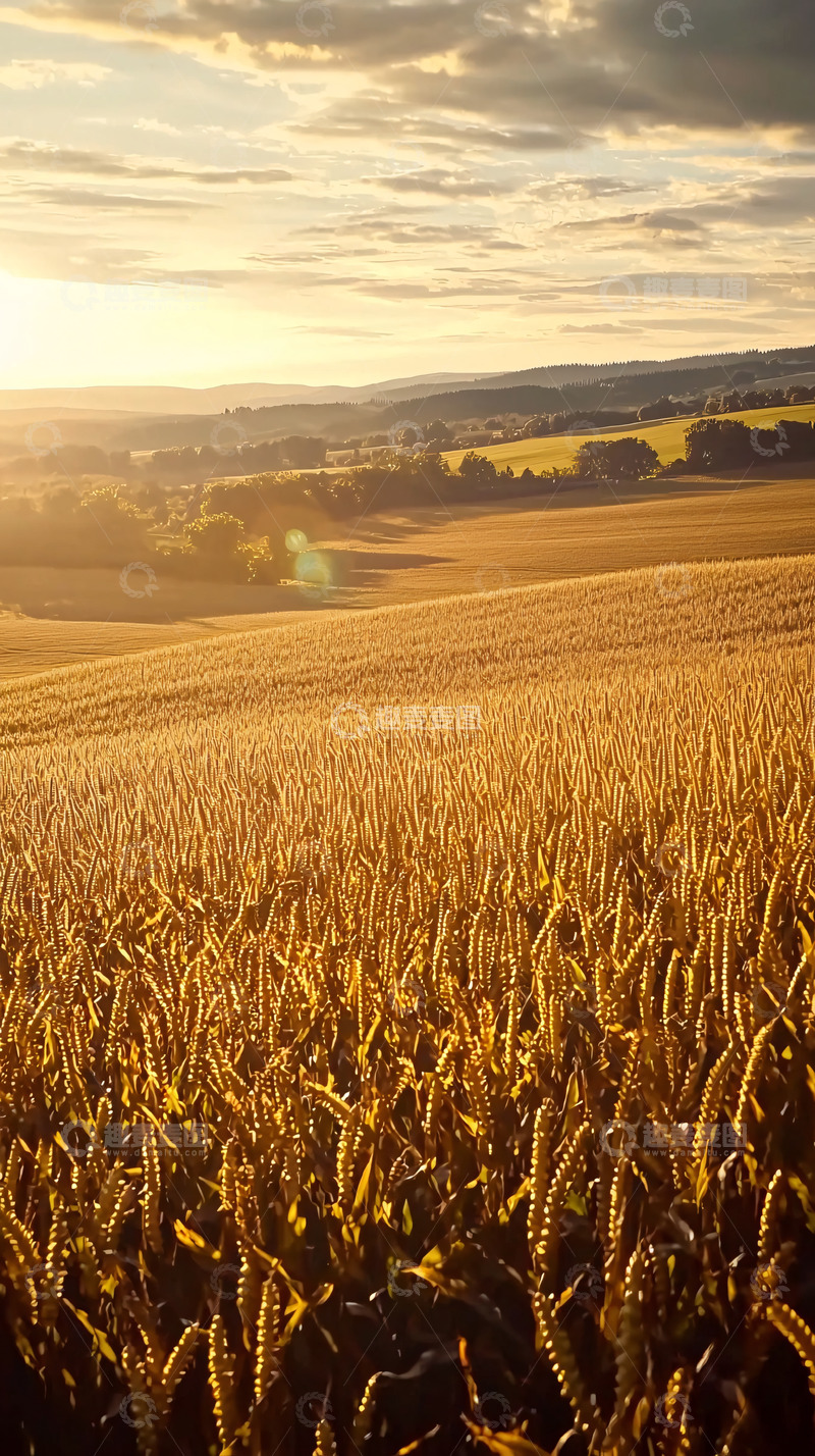 高清大图下载【趣麦麦图】金色麦田夕阳景色