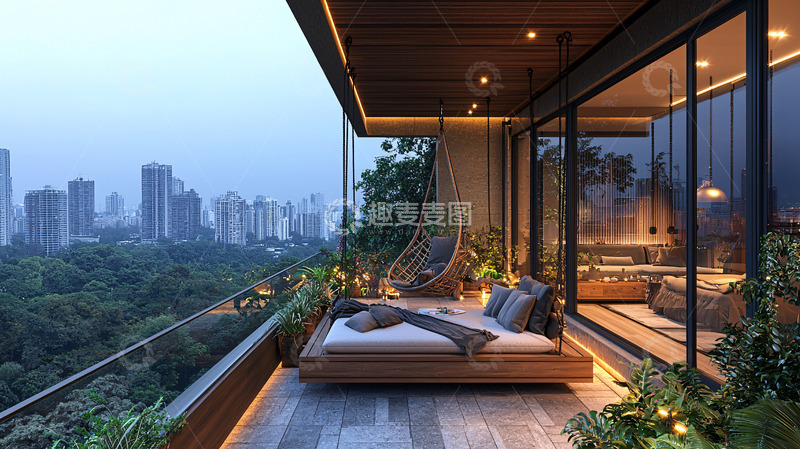 高清大图下载【趣麦麦图】高层公寓阳台夜景