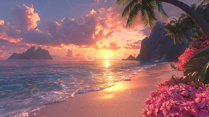 高清大图下载【趣麦麦图】热带海滩日落美景