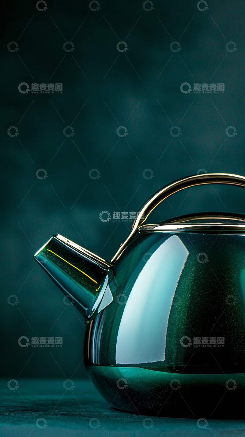 高清大图下载【趣麦麦图】深绿色金属茶壶