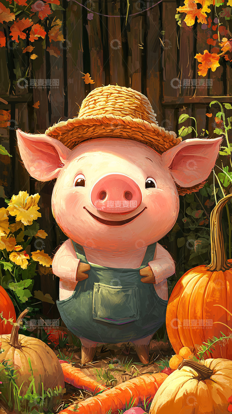 高清大图下载【趣麦麦图】戴草帽的小猪