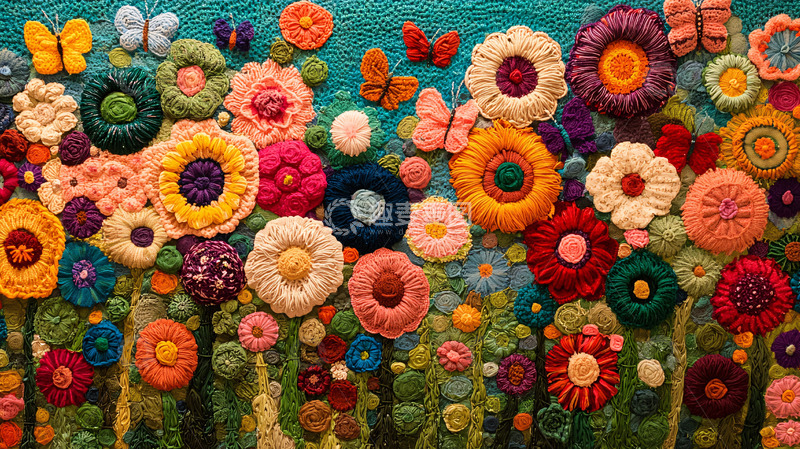 高清大图下载【趣麦麦图】彩色钩针花朵背景