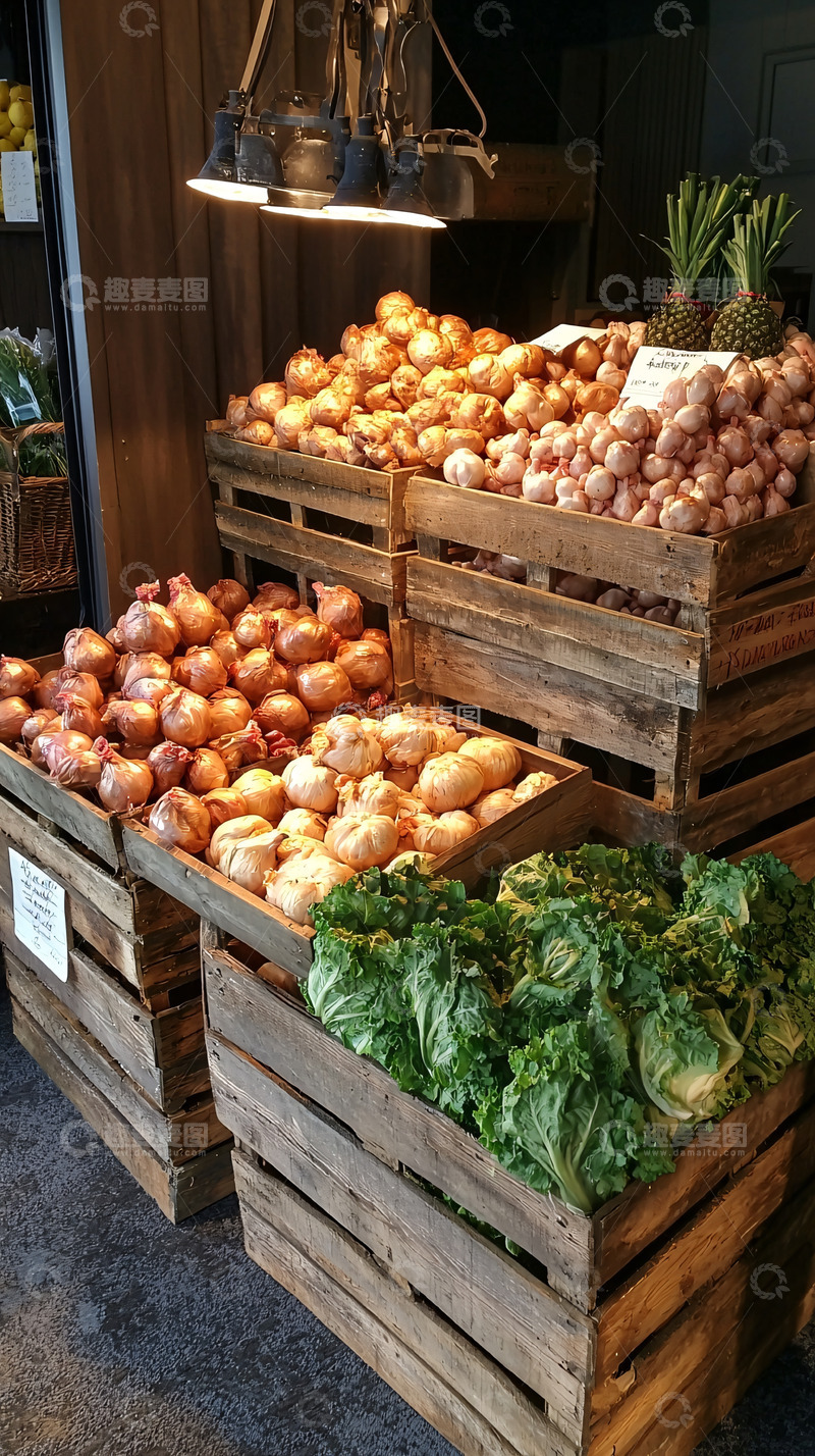 高清大图下载【趣麦麦图】木箱蔬菜水果陈列