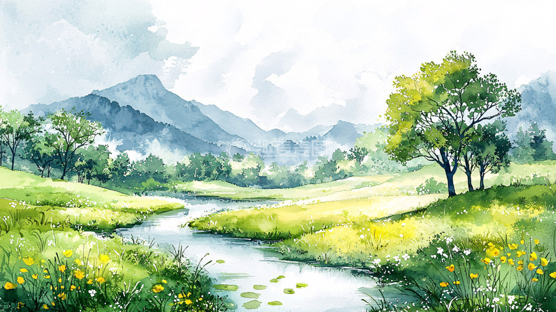 高清大图下载【趣麦麦图】水彩山水画