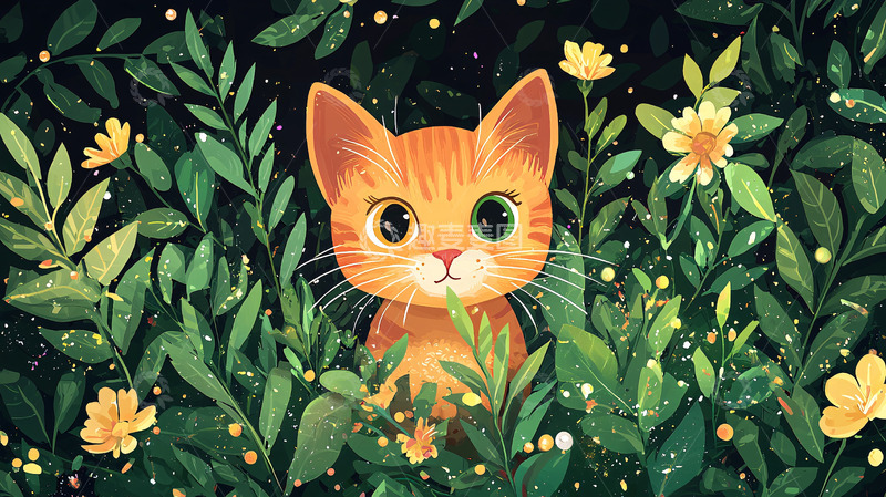 高清大图下载【趣麦麦图】可爱小猫躲在绿叶中