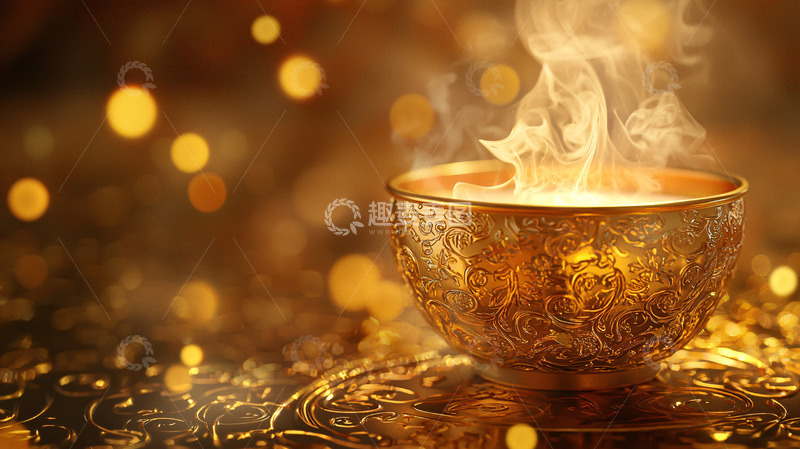 高清大图下载【趣麦麦图】金色古董杯子冒热气