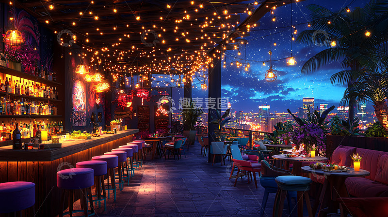 高清大图下载【趣麦麦图】屋顶酒吧夜景璀璨