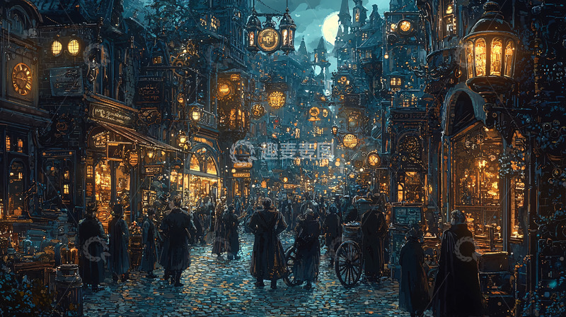 高清大图下载【趣麦麦图】夜晚古城街道