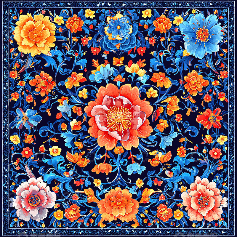 高清大图下载【趣麦麦图】暗蓝色背景花卉图案