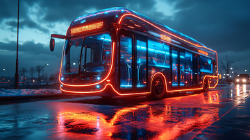 未来感十足的夜间公交车