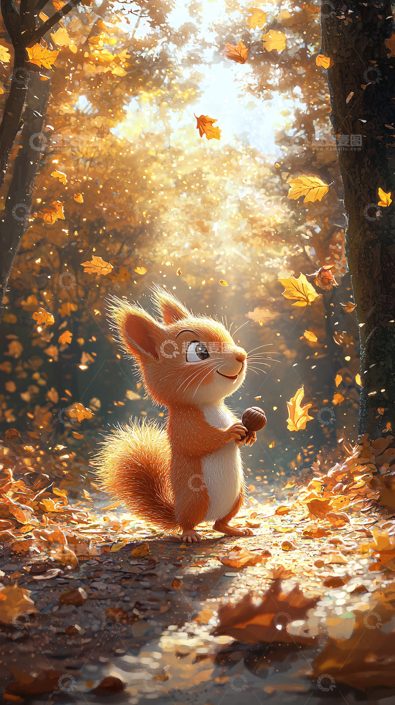 高清大图下载【趣麦麦图】秋天森林里的小松鼠