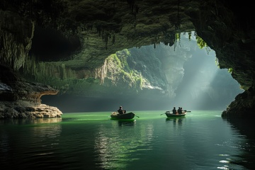 石洞水潭中划船旅游