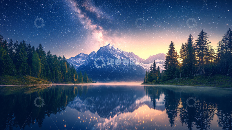 高清大图下载【趣麦麦图】星空下的宁静湖泊