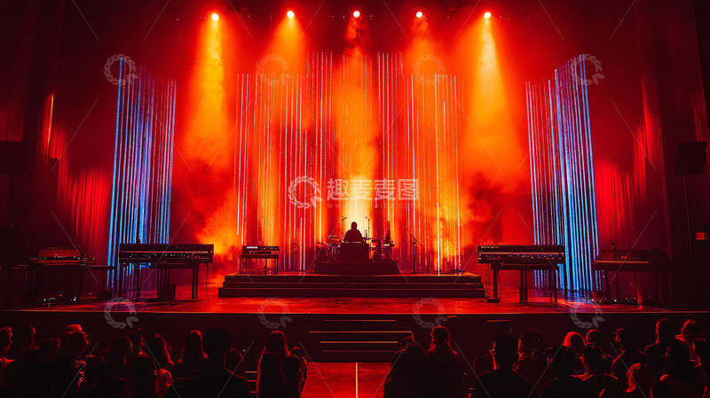 高清大图下载【趣麦麦图】红色舞台灯光下的音乐会