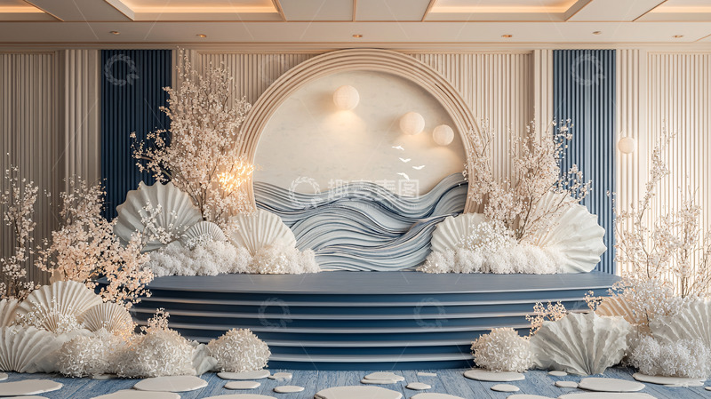 高清大图下载【趣麦麦图】浅蓝色海洋主题舞台背景
