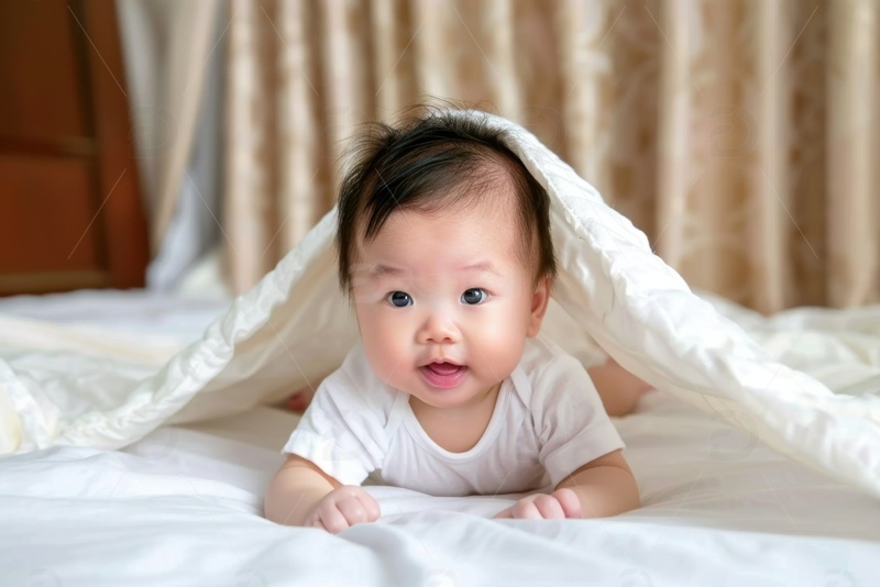 高清大图下载【趣麦麦图】趴在床上的小婴儿