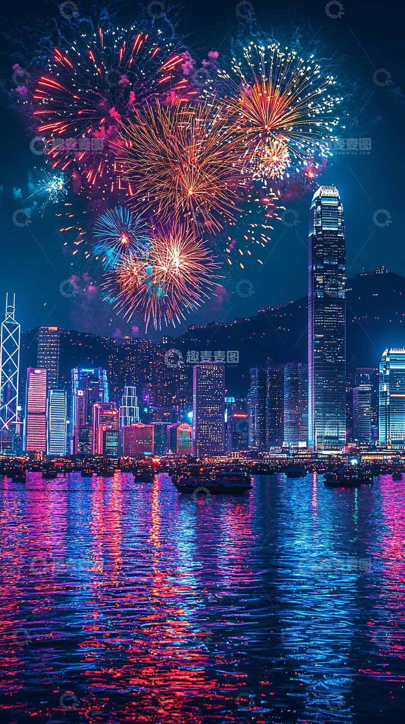 高清大图下载【趣麦麦图】香港夜景烟花汇演