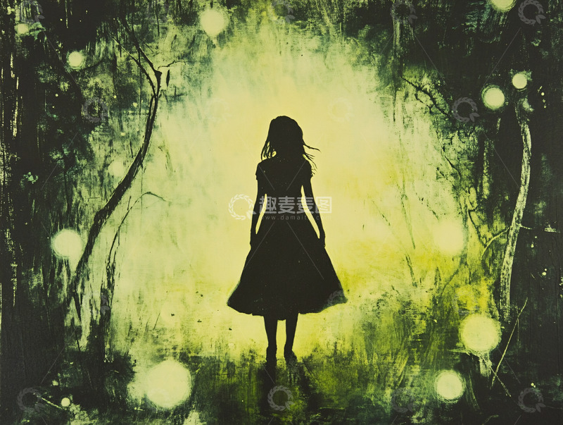 高清大图下载【趣麦麦图】森林深处女孩的剪影