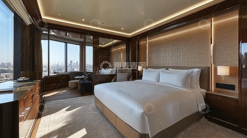 高清大图下载【趣麦麦图】豪华卧室落地窗景色