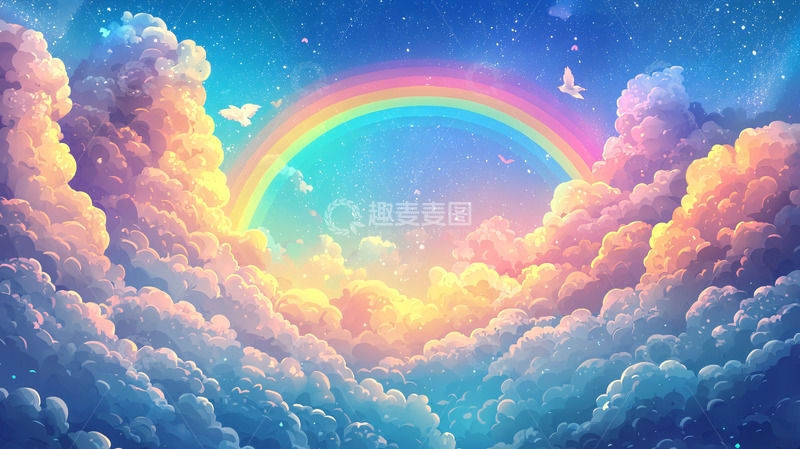 高清大图下载【趣麦麦图】梦幻彩虹云朵天空