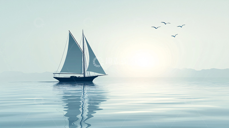 高清大图下载【趣麦麦图】静谧海面上的帆船