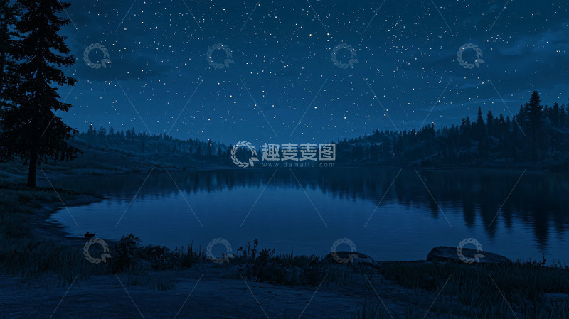 高清大图下载【趣麦麦图】星空下的宁静湖泊