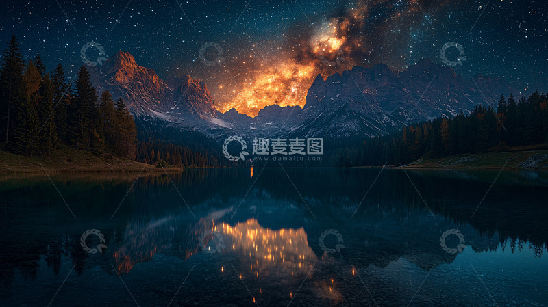 高清大图下载【趣麦麦图】星空下的湖泊