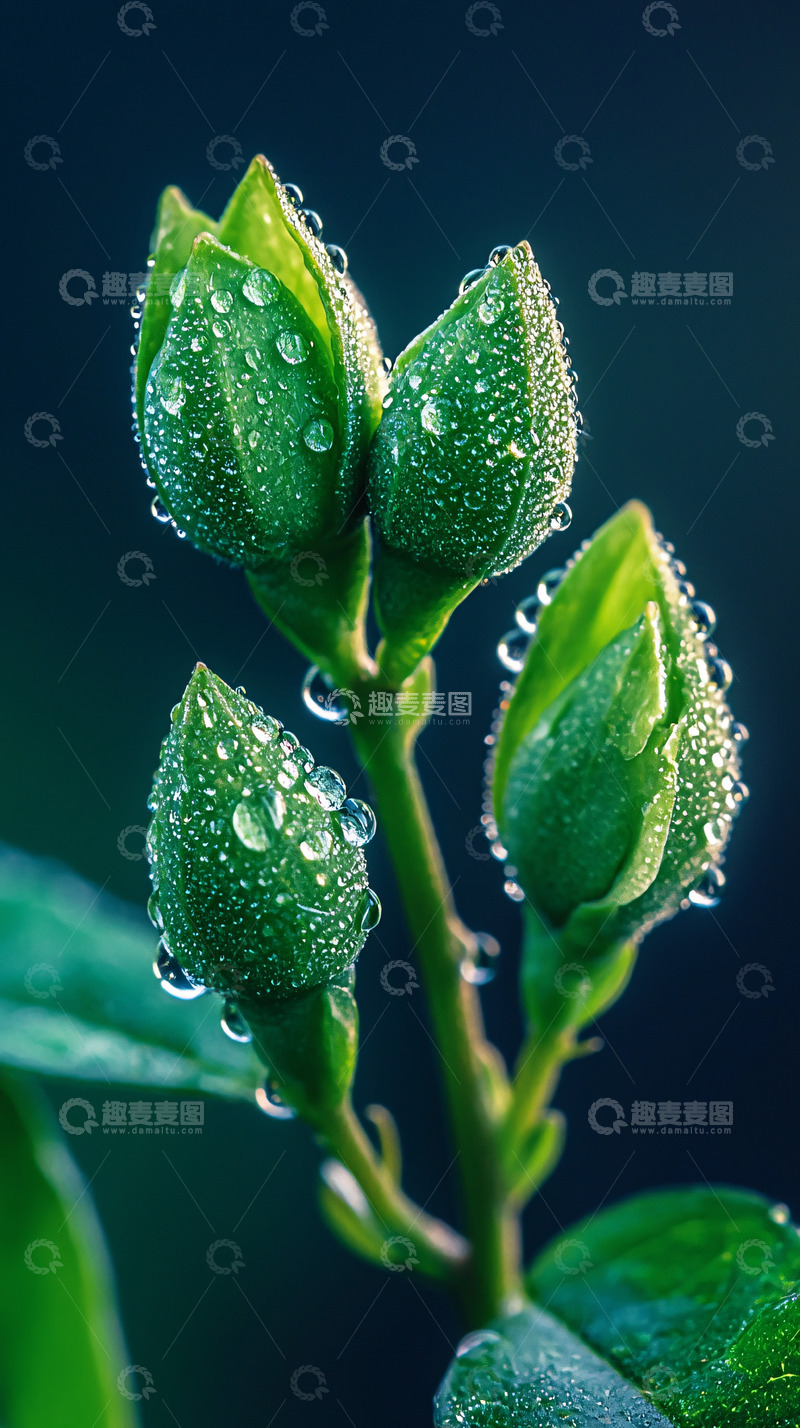 高清大图下载【趣麦麦图】含水珠的绿色花苞