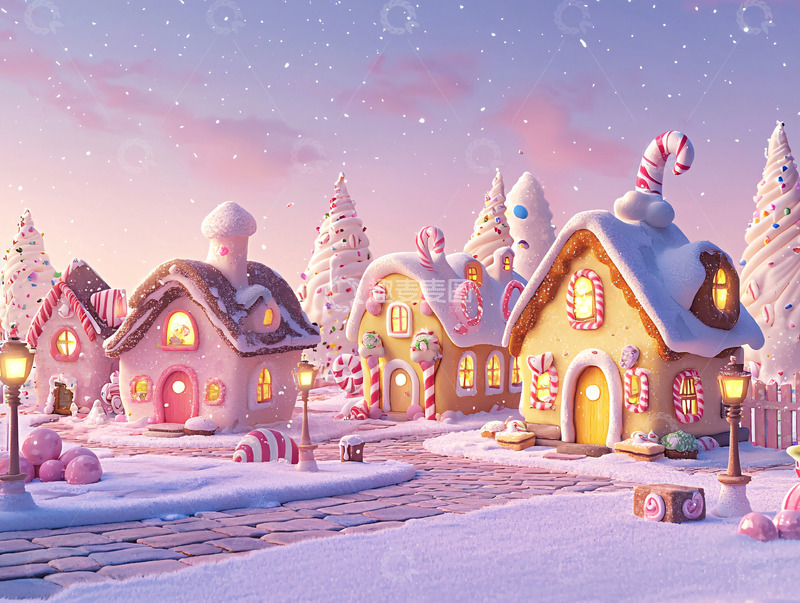 高清大图下载【趣麦麦图】糖果小屋的冬日仙境