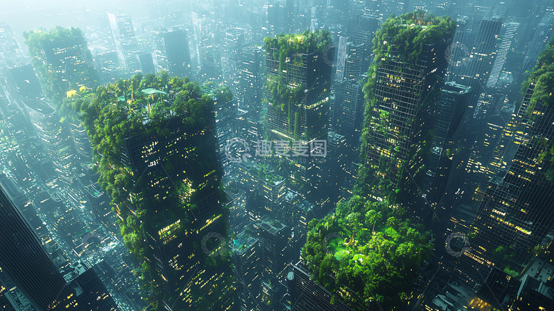 高清大图下载【趣麦麦图】绿植覆盖的未来城市