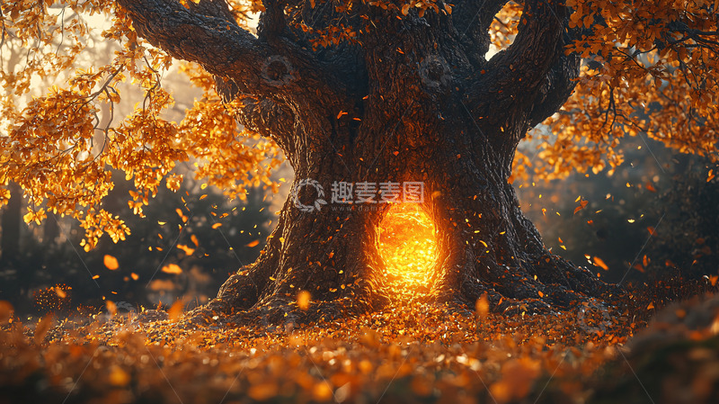 高清大图下载【趣麦麦图】神秘光芒笼罩的古树