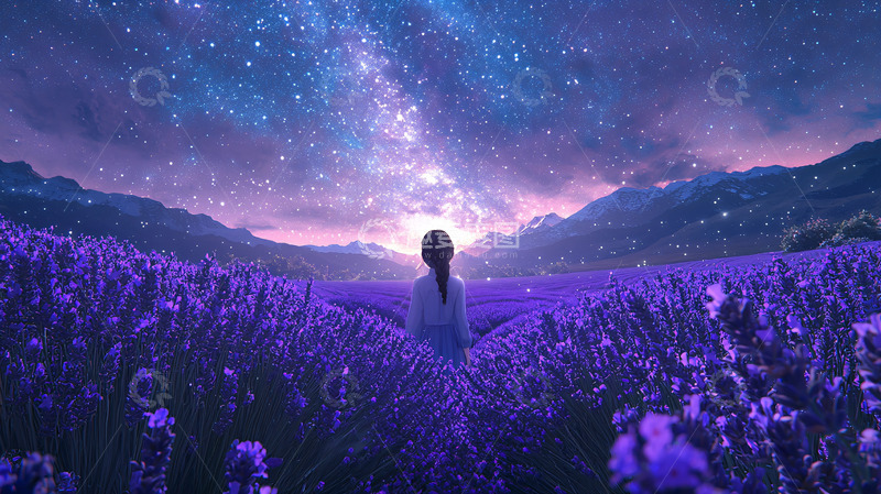 高清大图下载【趣麦麦图】星空下的薰衣草田