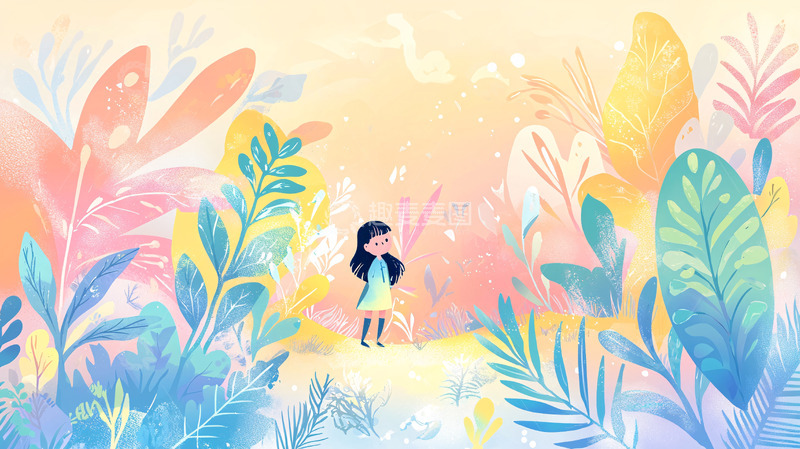 高清大图下载【趣麦麦图】梦幻女孩彩色植物
