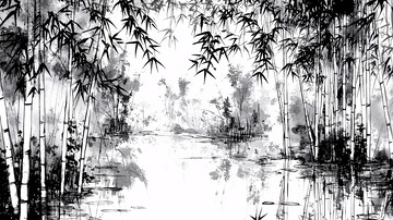 水墨画竹林