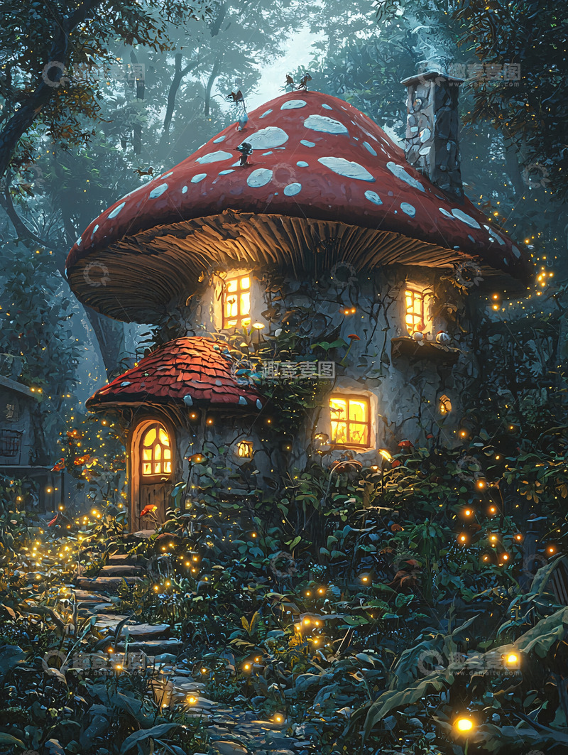 高清大图下载【趣麦麦图】森林里的蘑菇小屋