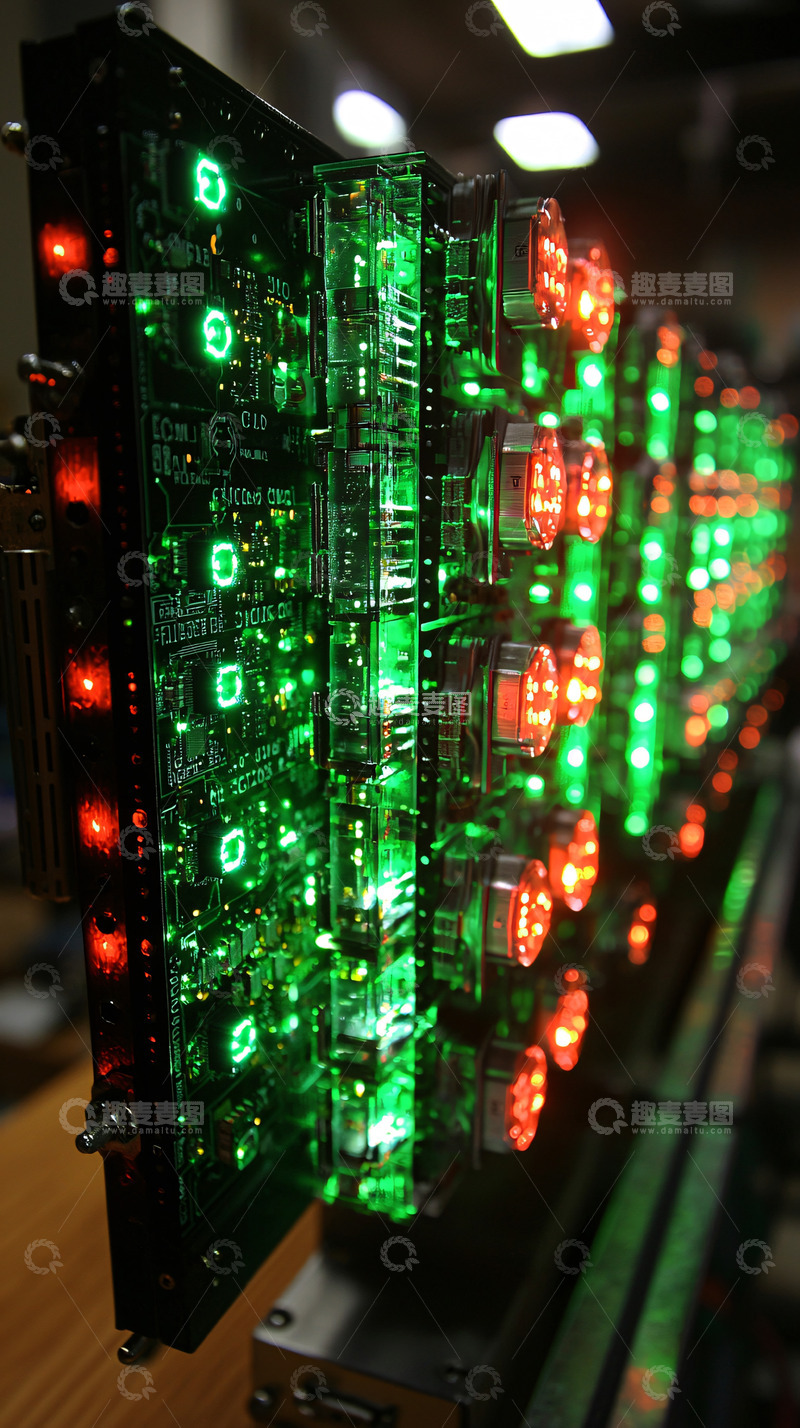 高清大图下载【趣麦麦图】绿光红光电子元件电路板