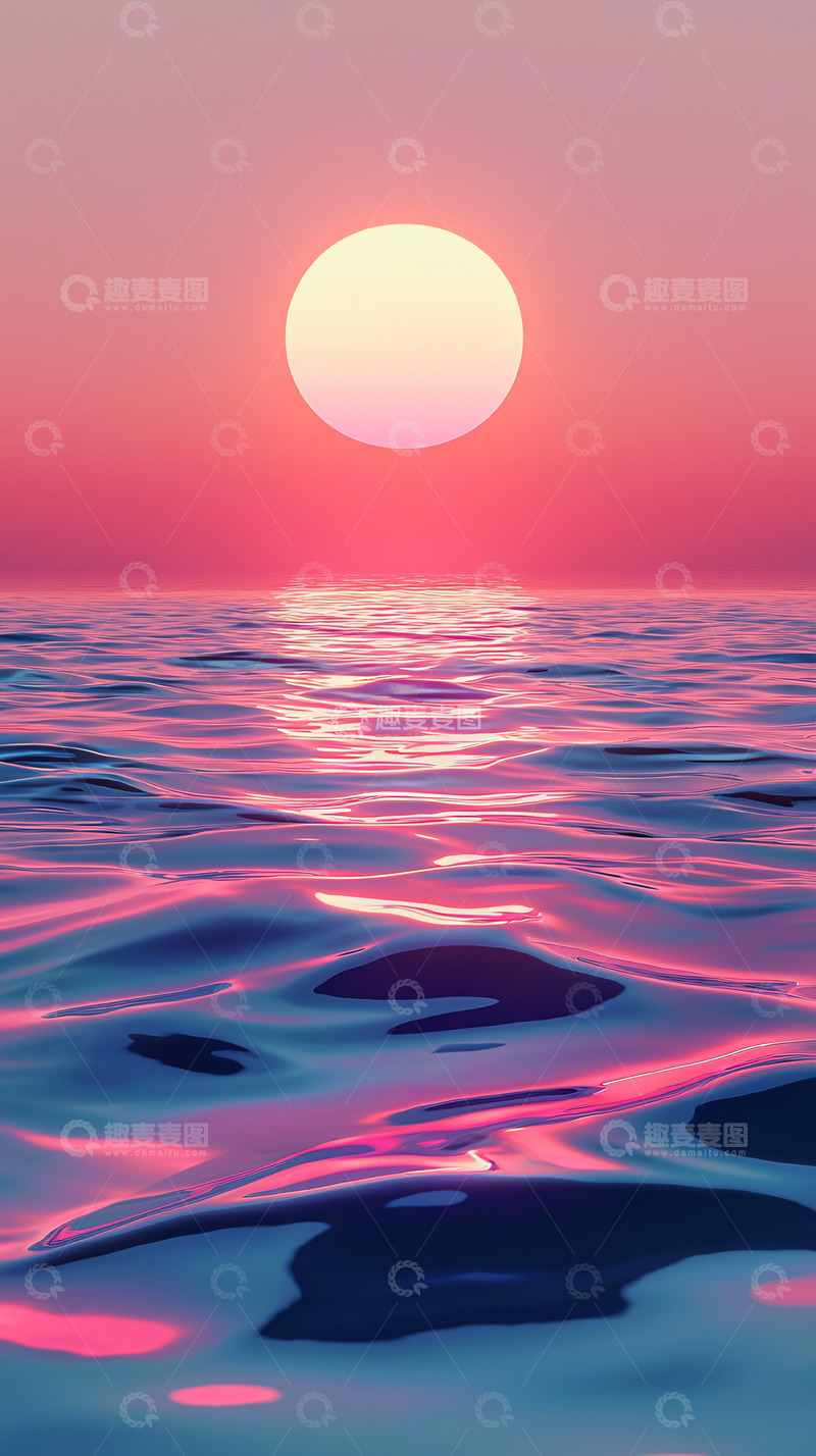 高清大图下载【趣麦麦图】海面日出粉色天空