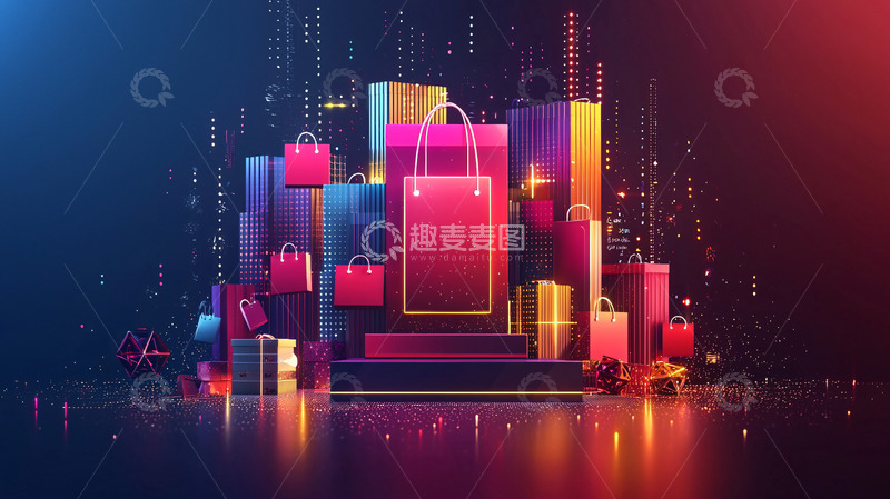 高清大图下载【趣麦麦图】炫彩购物袋电商背景图