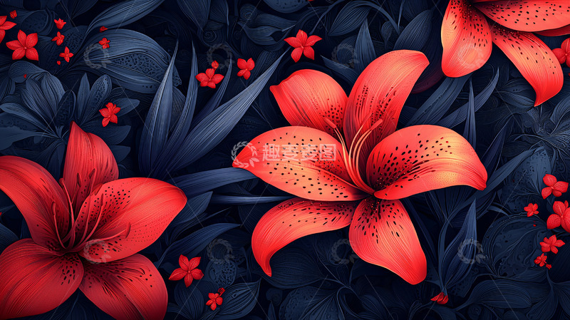 高清大图下载【趣麦麦图】暗色背景下的红色百合花