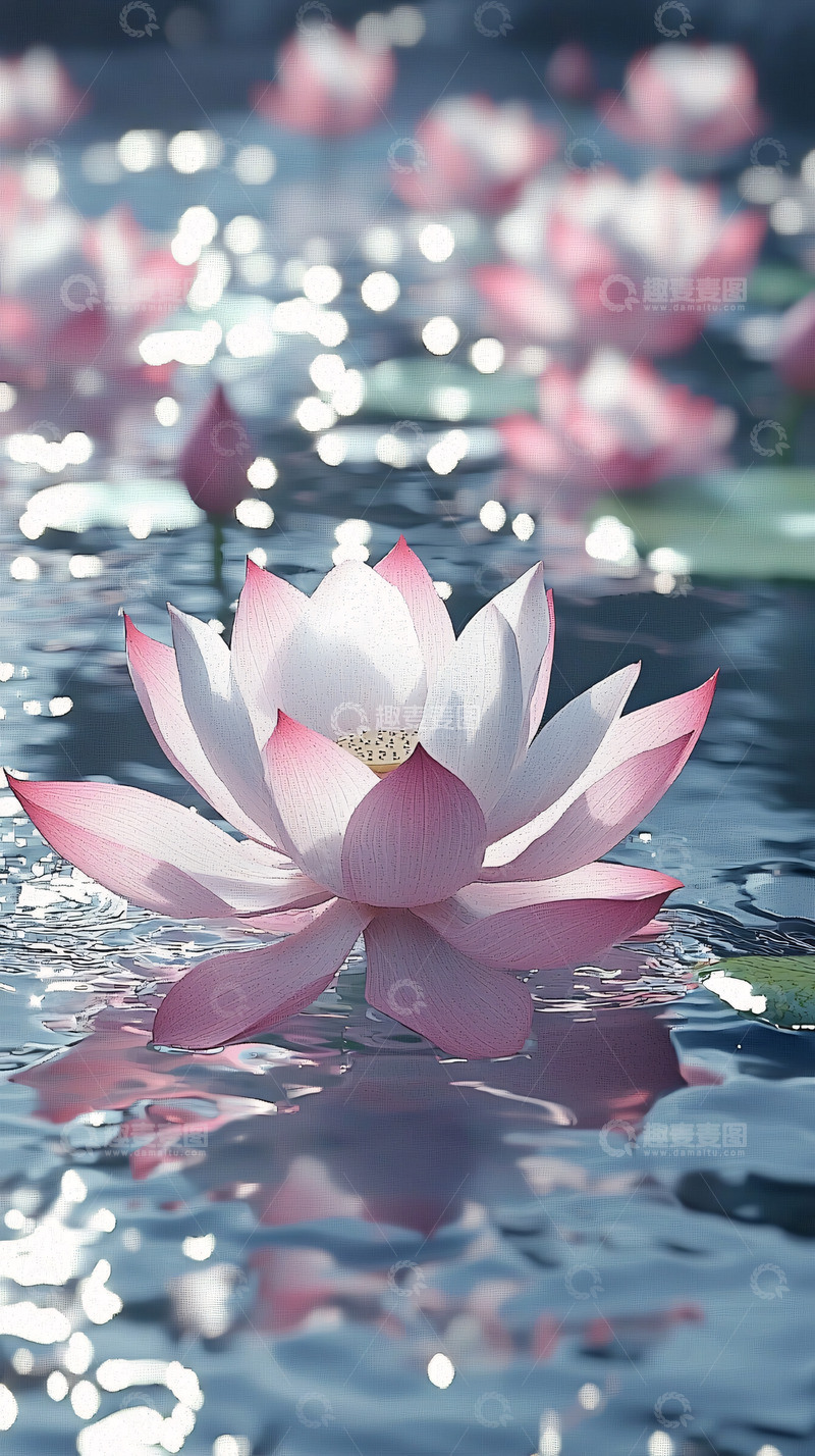 高清大图下载【趣麦麦图】水面粉嫩莲花高清图