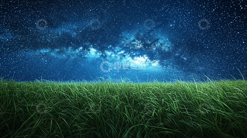 高清大图下载【趣麦麦图】星空下的绿草地