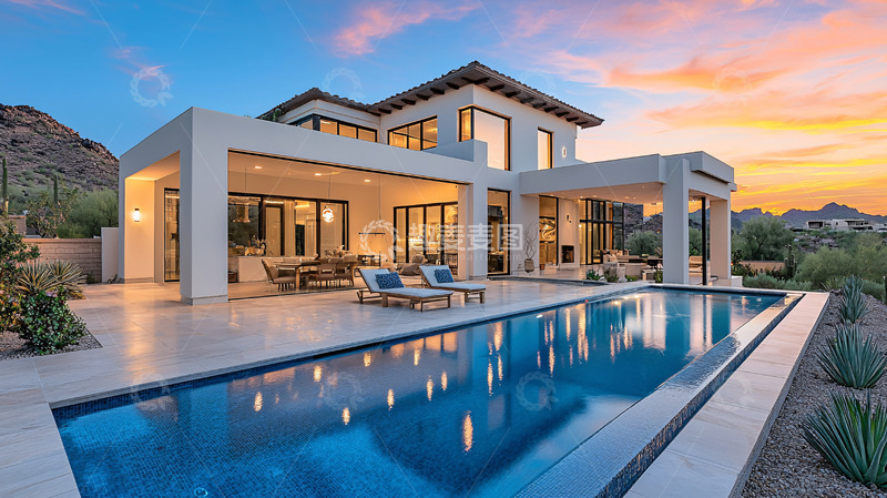 高清大图下载【趣麦麦图】现代简约风格别墅夜景