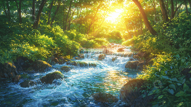 高清大图下载【趣麦麦图】阳光森林溪流