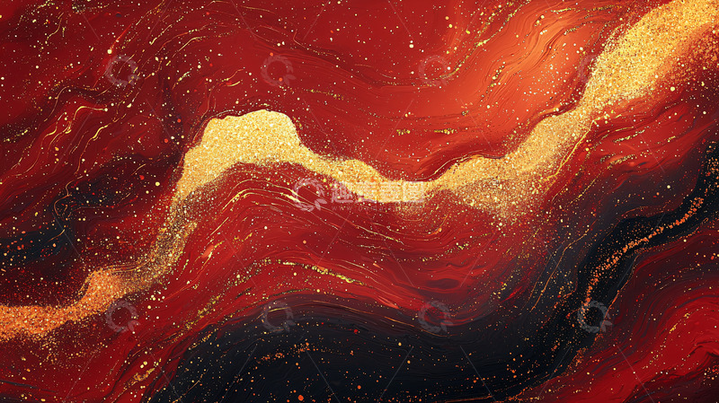 高清大图下载【趣麦麦图】红金流体画