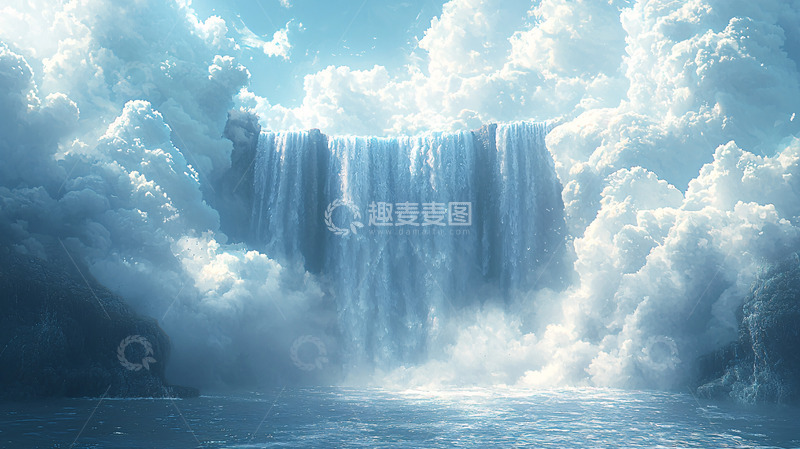 高清大图下载【趣麦麦图】云雾缭绕的瀑布仙境