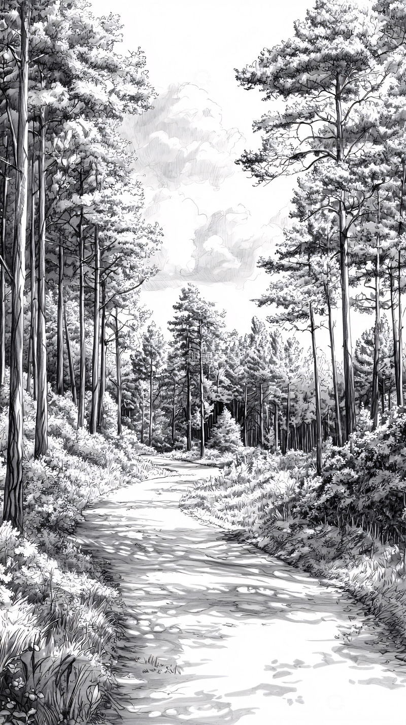 高清大图下载【趣麦麦图】黑白森林小路