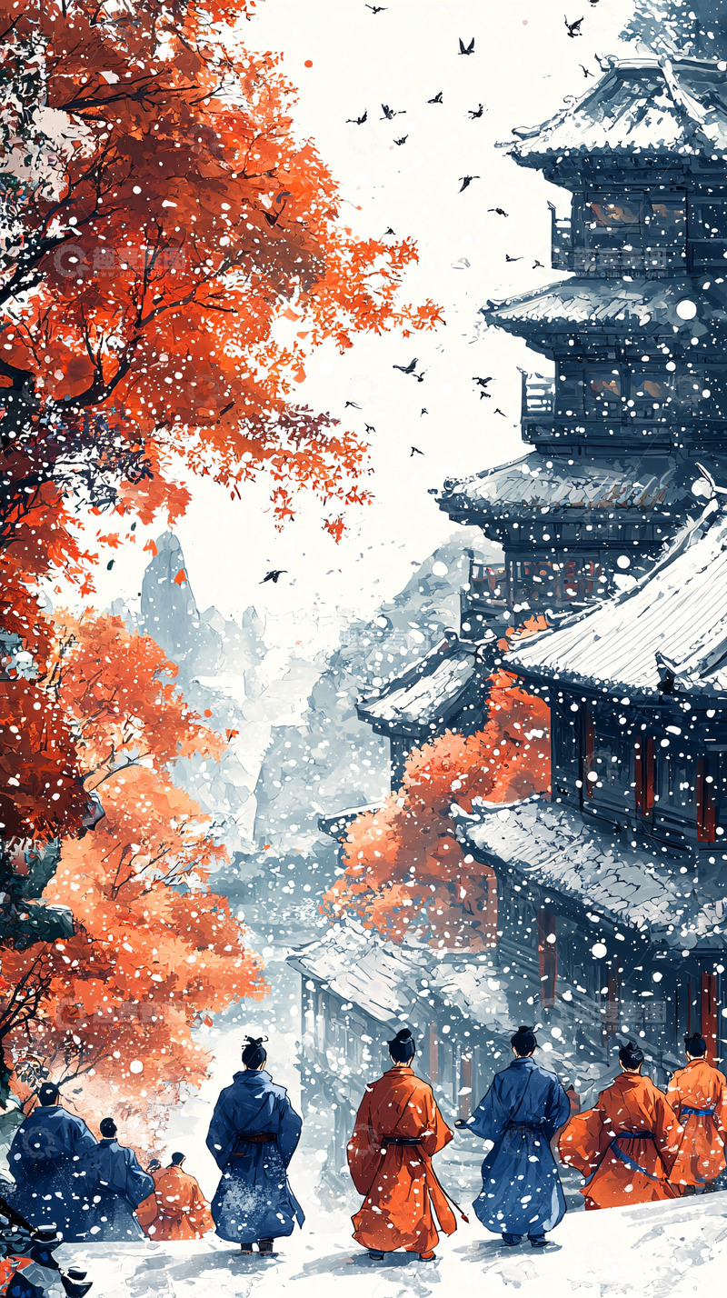 高清大图下载【趣麦麦图】冬日雪景古建筑