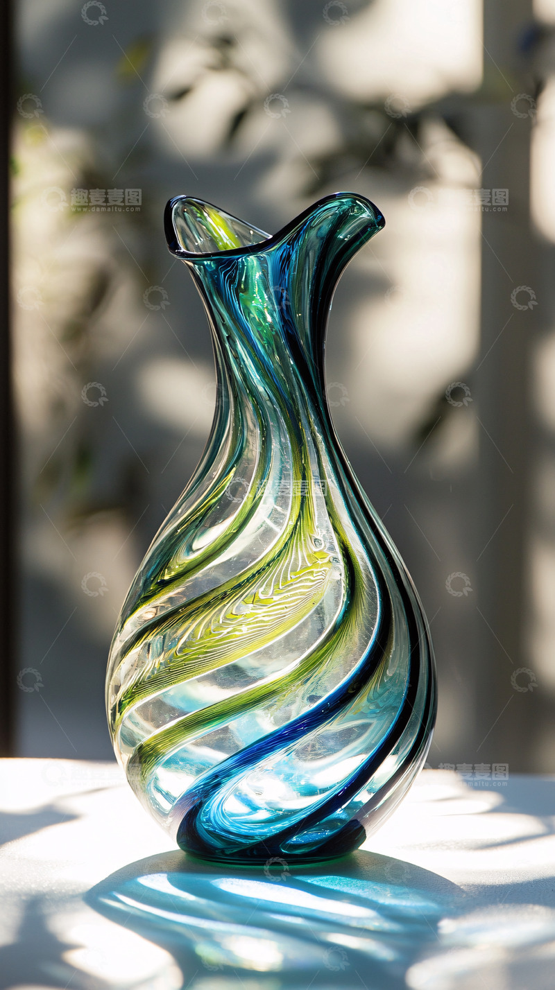 高清大图下载【趣麦麦图】蓝绿色玻璃花瓶