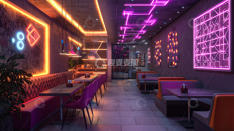 高清大图下载【趣麦麦图】霓虹灯复古餐厅